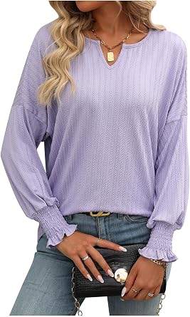 Casual Shirt for Women 2024 Trendy Long Sleeve Tops Dressy V Neck Tunic Blouses Loose Fit Business Work Tops