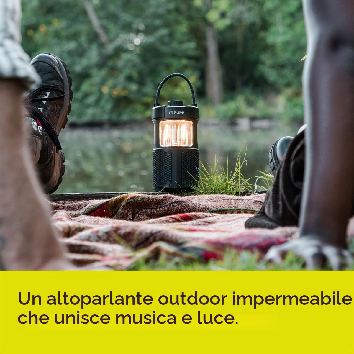 Pure Woodland Glow Altoparlante Esterno con Lampada a LED (Bluetooth 5.3, suono a 360°, IPX6, portatile, batteria da 14 ore - perfetto per giardino e campeggio) Verde