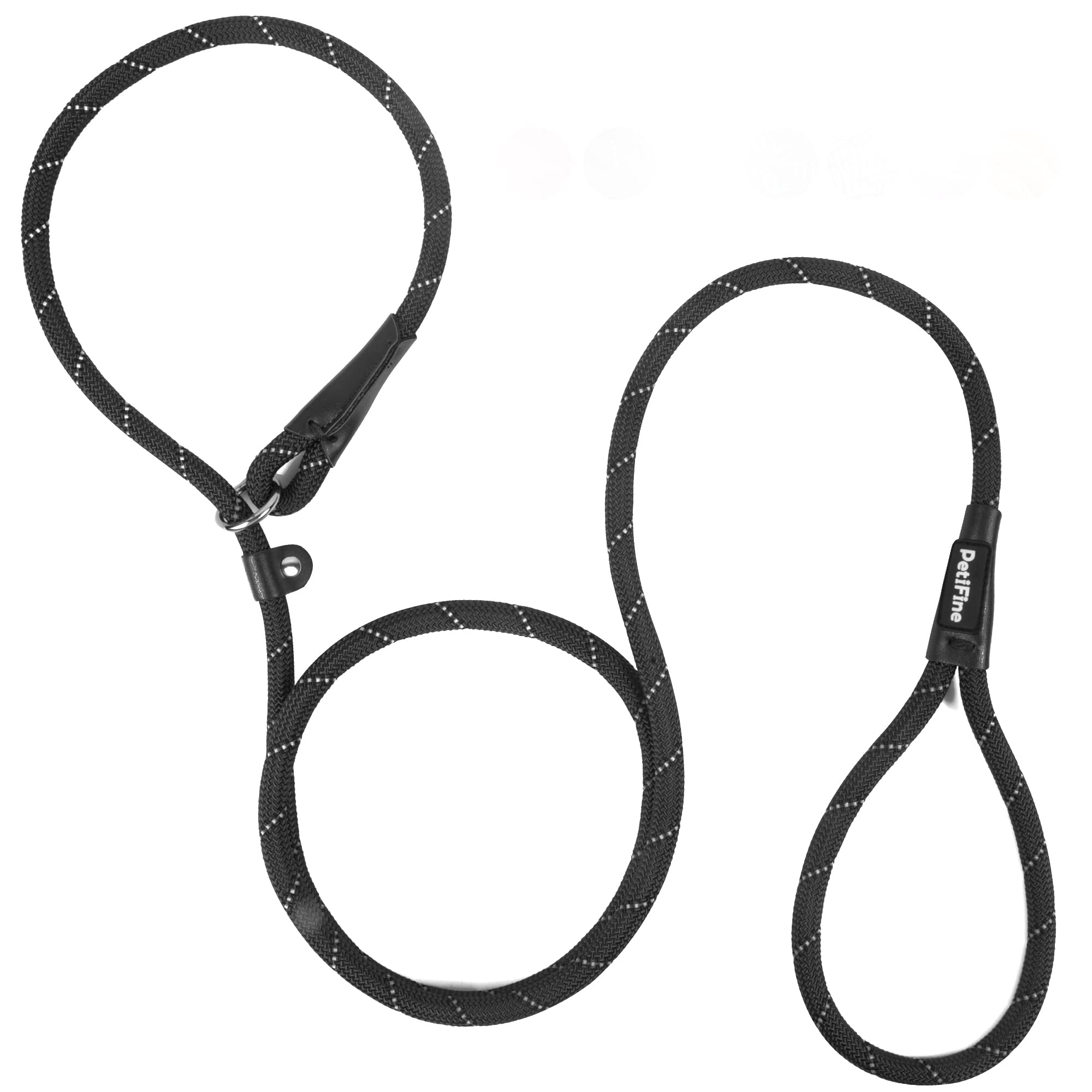 Laisse de dressage nylon robuste réfléchissante réglable noire chien PetiFine 1,8m