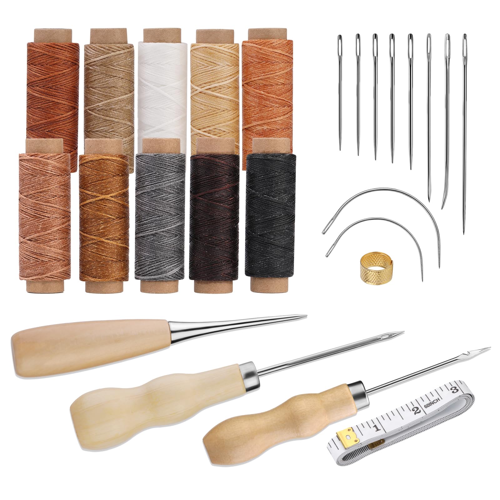 Kit Cucito Pelle 21 Pezzi - Filo Cerato Multicolore, Aghi, Punteruolo, Ditale, Per Riparazioni E Creazioni - Foto 10