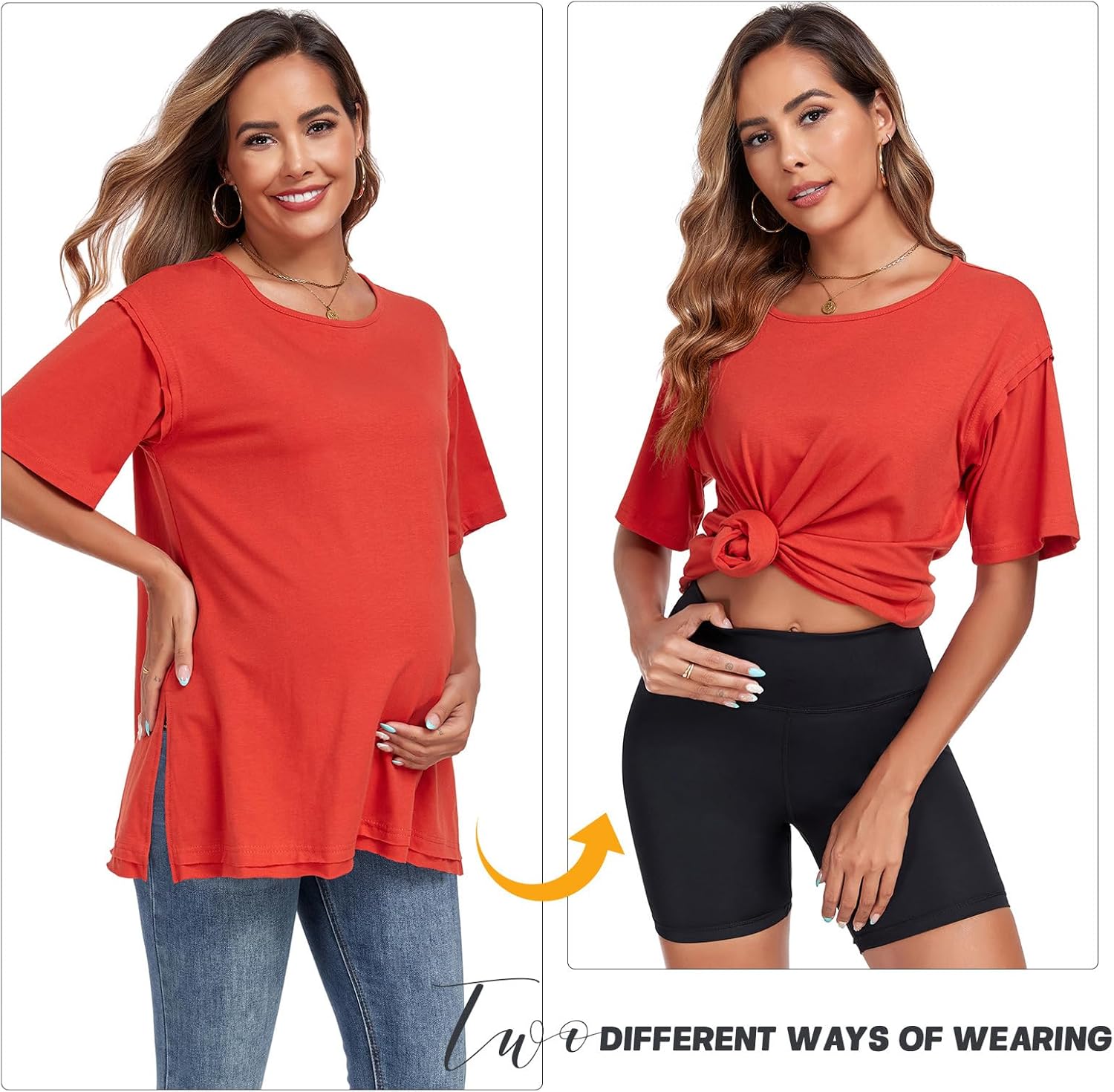 Womens Oversized T Shirts Short Sleeve Loose Maternity Shirt Pregnancy Tops Side Split Crewneck Tunic Tees - Image 5