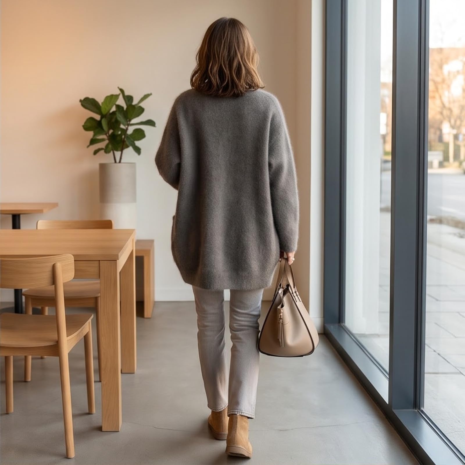 Strickjacke Damen Flauschig mit Knöpfen Long Cardigan Winter Feinstrick