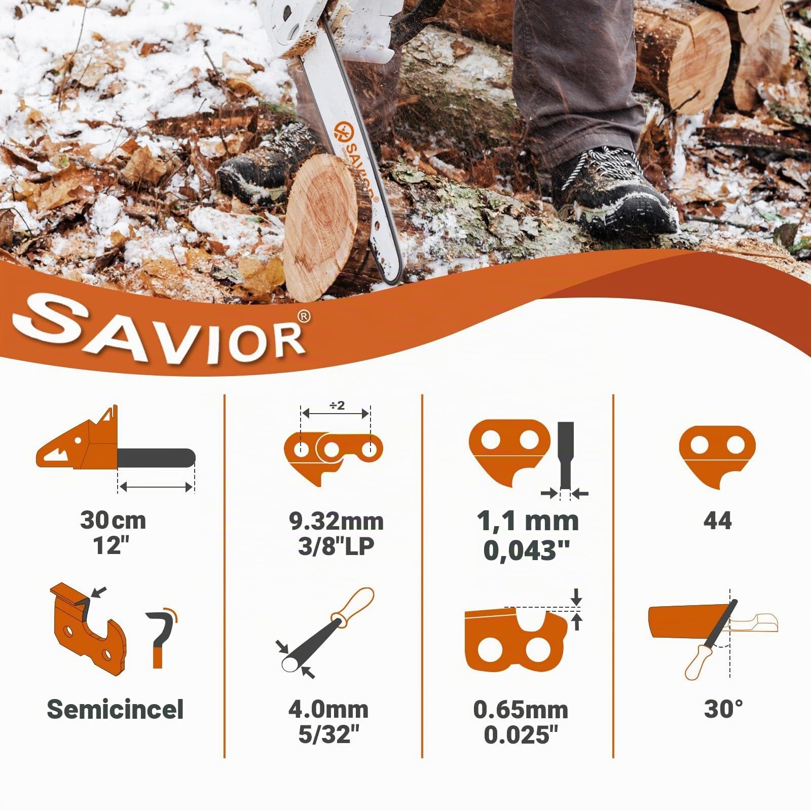 3×Cadenas de Motosierra Telescópica 3/8"LP para Espadas de 30 cm 44 Eslabones, 1,1mm compatible con Stihl MS170 MS162 MSE170C MS194T, 3610 000 0044 y muchas más