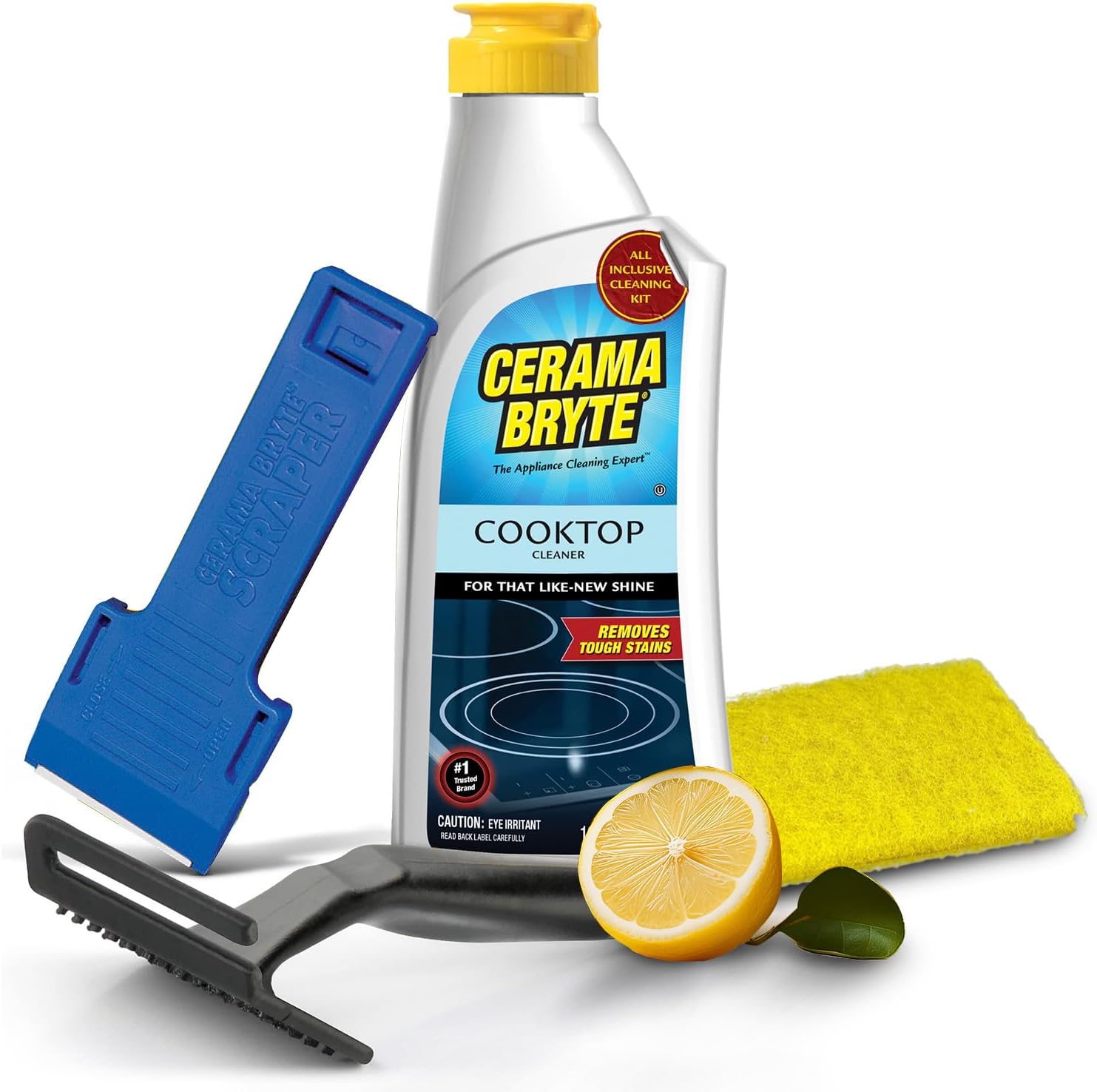 Cerama Bryte Glass Cooktop and Stove Top Cleaner Combo Kit – Includes Cleaning Tool, Razor, Scraper and 1 Pad to Remove Tough Stains – Use on Gas, Electric, Ceramic Surfaces, 10 Ounces, 4 Piece Cerama Bryte Glass Cooktop and Stove Top Cleaner Combo Kit – Includes Cleaning Tool, Razor, Scraper and 1 Pad to Remove Tough Stains – Use on Gas, Electric, Ceramic Surfaces, 10 Ounces, 4 Piece