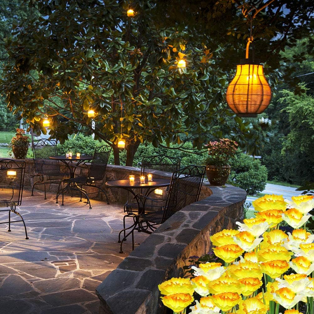 Garosa 2pcs Outdoor Solar Lights Solar Garden Lights with Daffodil Flowers Solar Flower Garden Stake Lights Yard Decoration for Garden Patio Courtyard Pathway