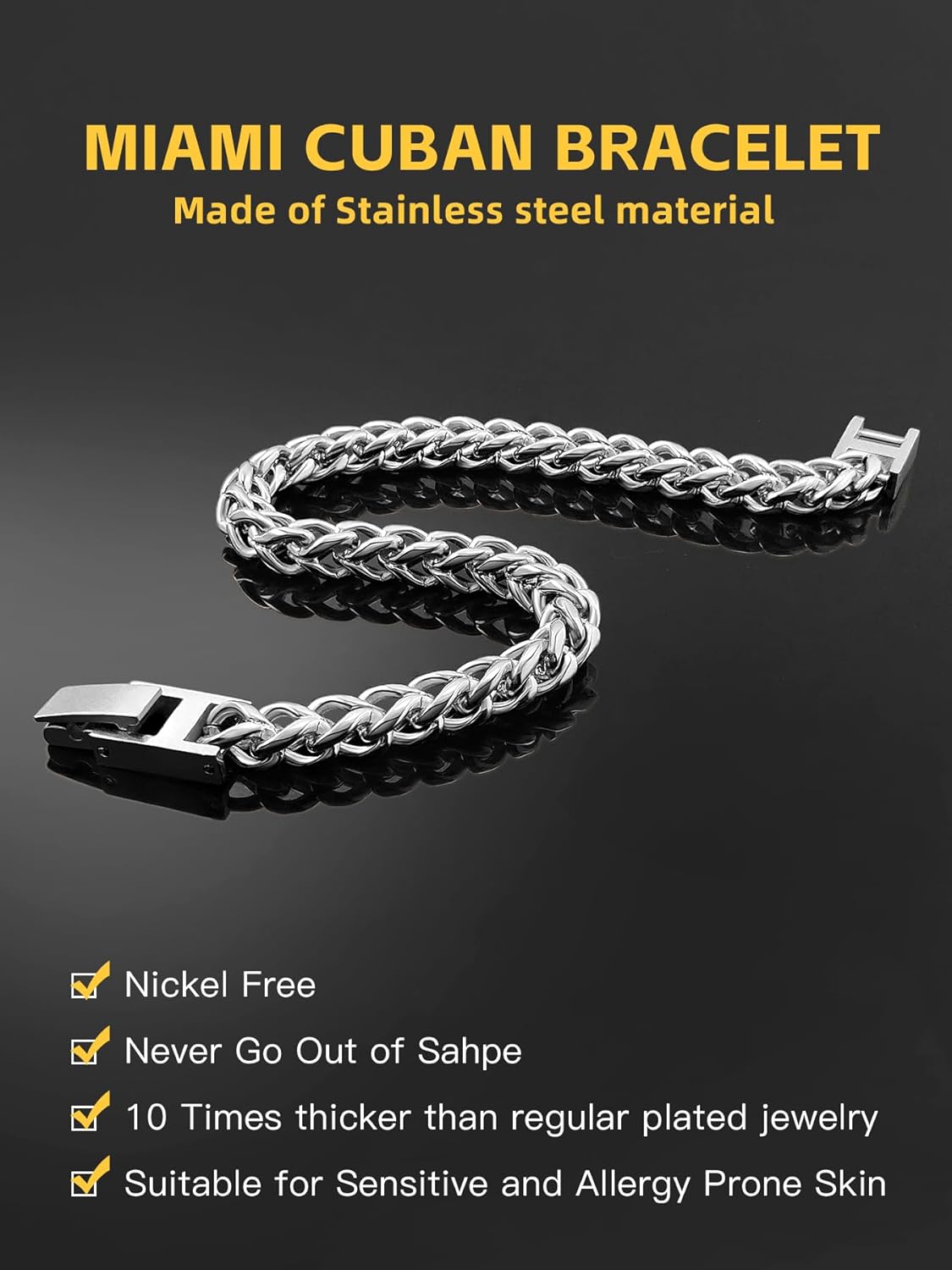 Mens Franco Chain Bracelet - 5MM, 8MM, 10MM Width - Stainless Steel/Black Metal/18K Gold Metal - Fold Over Clasp Jewelry Gift for Men, Dad, Husband - Image 4