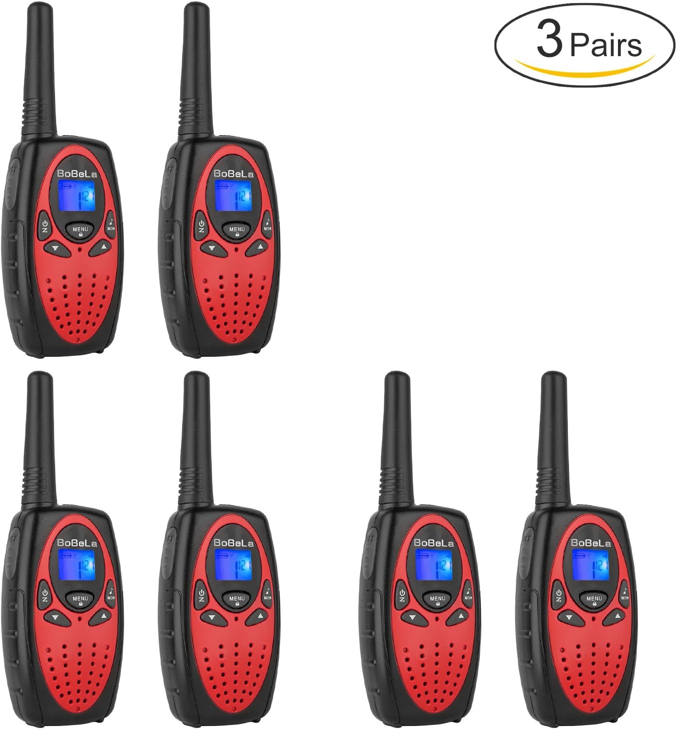 Bobela M880 Easy to use Two Way Radio Transceiver Walkie Talkies Toys and Best Festival for Kids to Wedding, Fishing,Cruise ship and Other Outdoor Activities(Red, 3 Pairs)