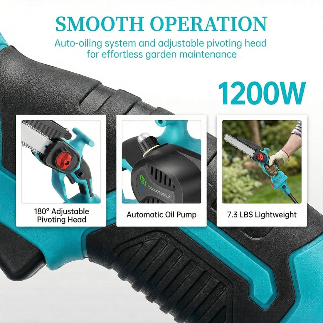 2 in 1 Cordless 8 Inch Chainsaw with Pole Saw, Power Electric Pole Saw for Tree Trimming, Electric Chainsaw Cordless with 1/2 Battery,Auto Oiling Multi-Angle,Max 16Ft Saw for Tree Trimming (2 Battery)
