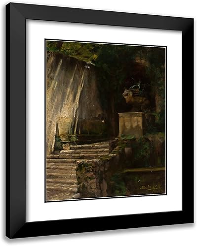 ArtDirect Marian Trzebiński 20x24 Black Modern Frame and Double Matted Museum Art Print Titled - Fragment of the Park in Tivoli (1881)