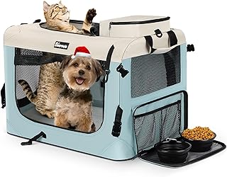 Large Cat Carrier 24"x17"x17", Soft Dog Crate with 2 Bowls, Collapsible Travel Pet Carrier Bag for Cats Dogs Puppies Kittens (Navy)