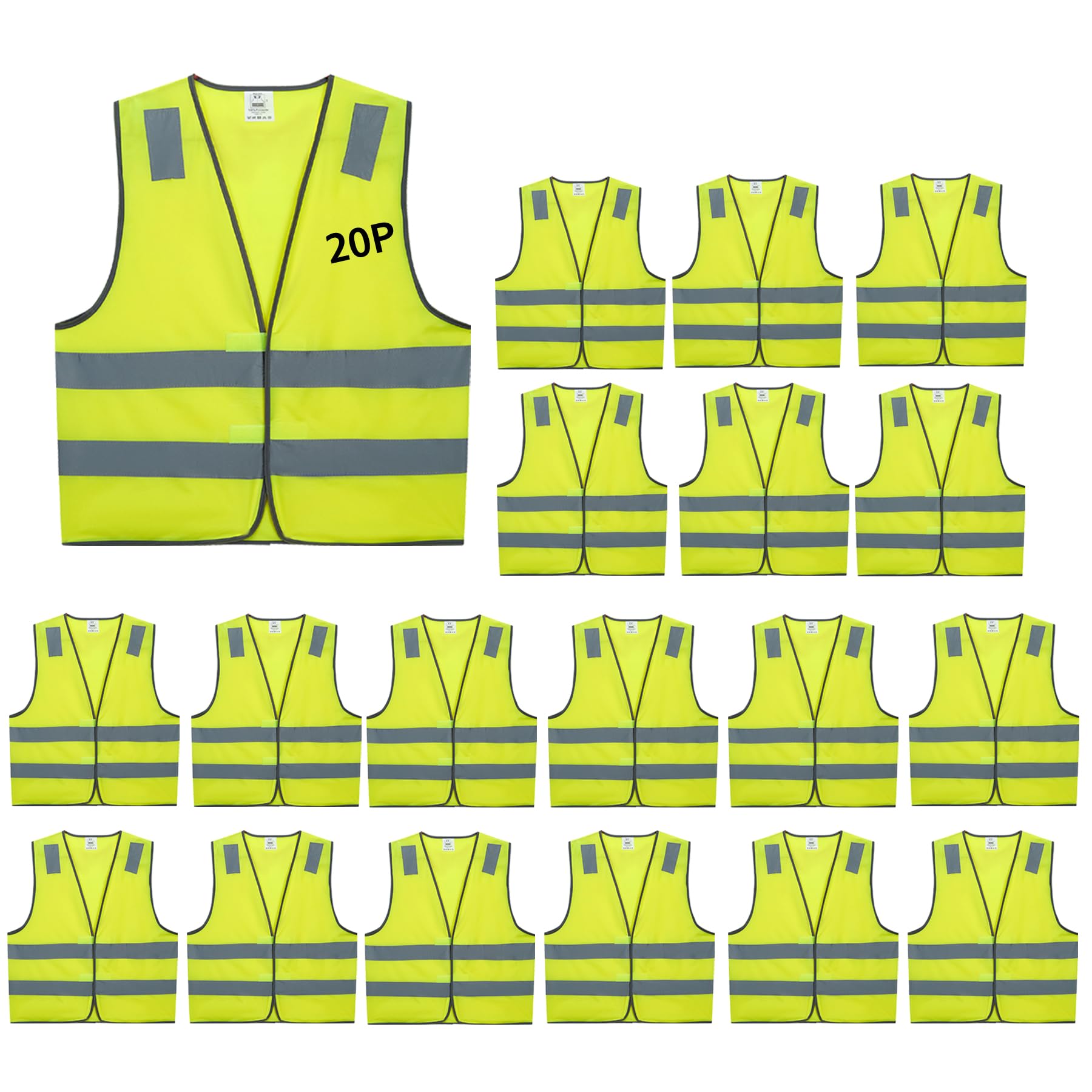 Safety Vests 10 Pack - Yellow Reflective High Visibility Construction ANSI Class 2 Work Vest for Men,Woman,Hi Vis Vest Mesh and Neon Silver Strip