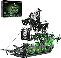 JMBricklayer Pirate Ship Building Kit 40001 with LED Lights - Ghost Flying Dutchman Model 1100 PCS for Adults, Collectors & Holiday Gifts