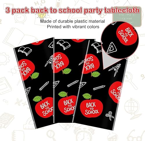 Miniatura 4 de Whaline Mantel de fiesta de bienvenida de regreso a la escuela, 3 piezas, 54 x 108 pulgadas, impermeable, manteles de plástico para el primer día de