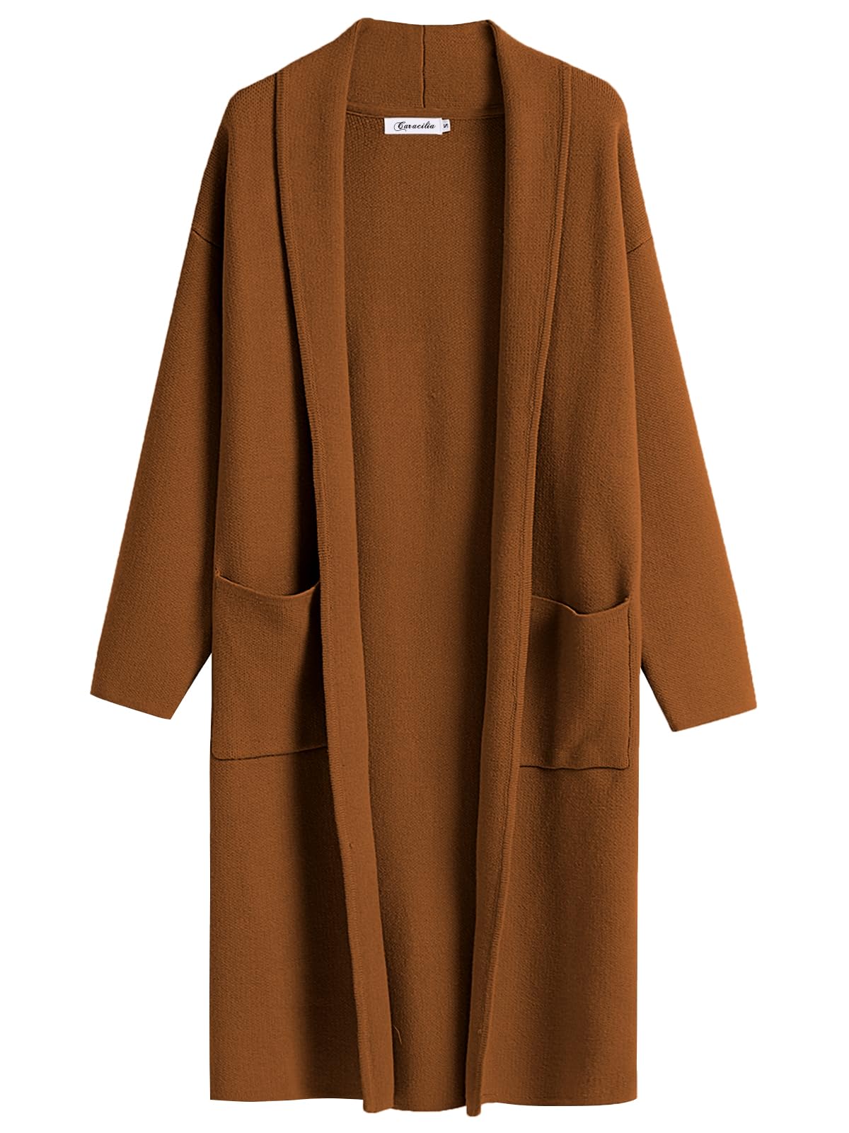 CaraciliaWomen's 2023 Fall Cardigan Sweater Long Sleeve Open Front Lapel Casual Knit Coatigan Jacket Coat with Pockets