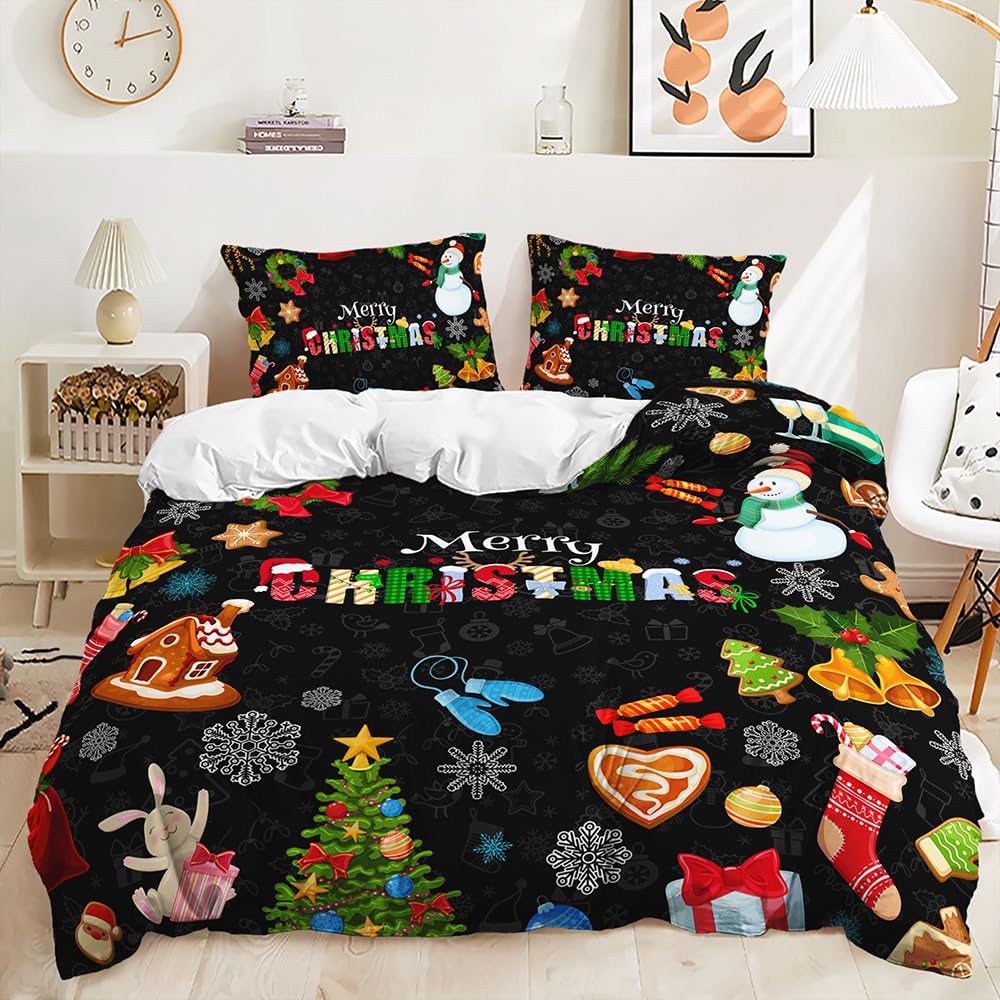 Housse de couette 240 x 260 Noël noir literie microfibre adulte zippée