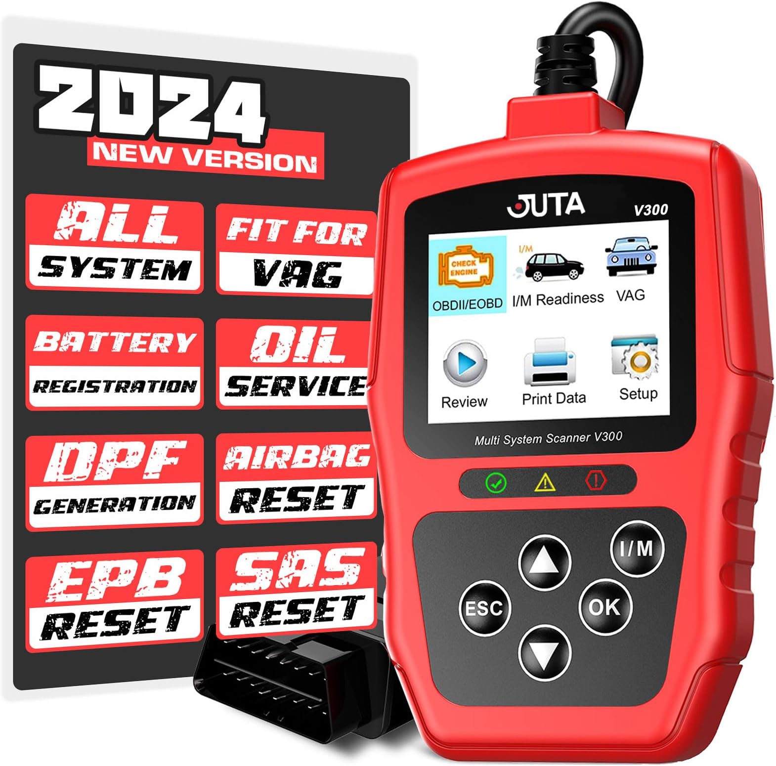 JUTA V300 OBD2 Scanner Compatible for Audi Volkswagen VW Skoda Seat Full Systems Diagnostic Tool Code Reader with Oil Reset Battery Registration EPB SAS TBA DPF IMMO for VAG