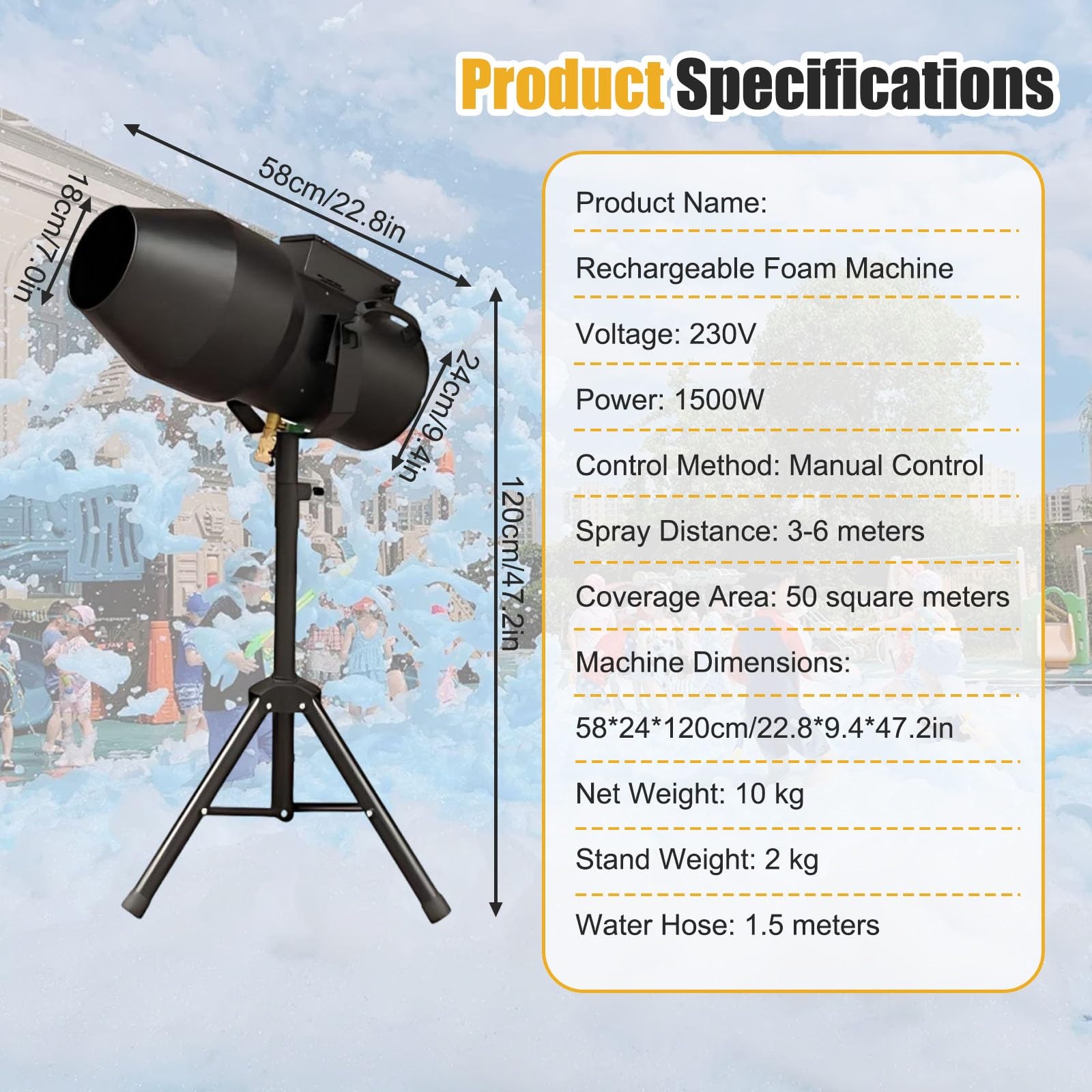 Cañón De Espuma Profesional 1000w/1500w, Máquina De Espuma Para Piscina, Perfect Para Fiestas En El Jardín Y Eventos De Gran Escala(1500W(Without foam powder))