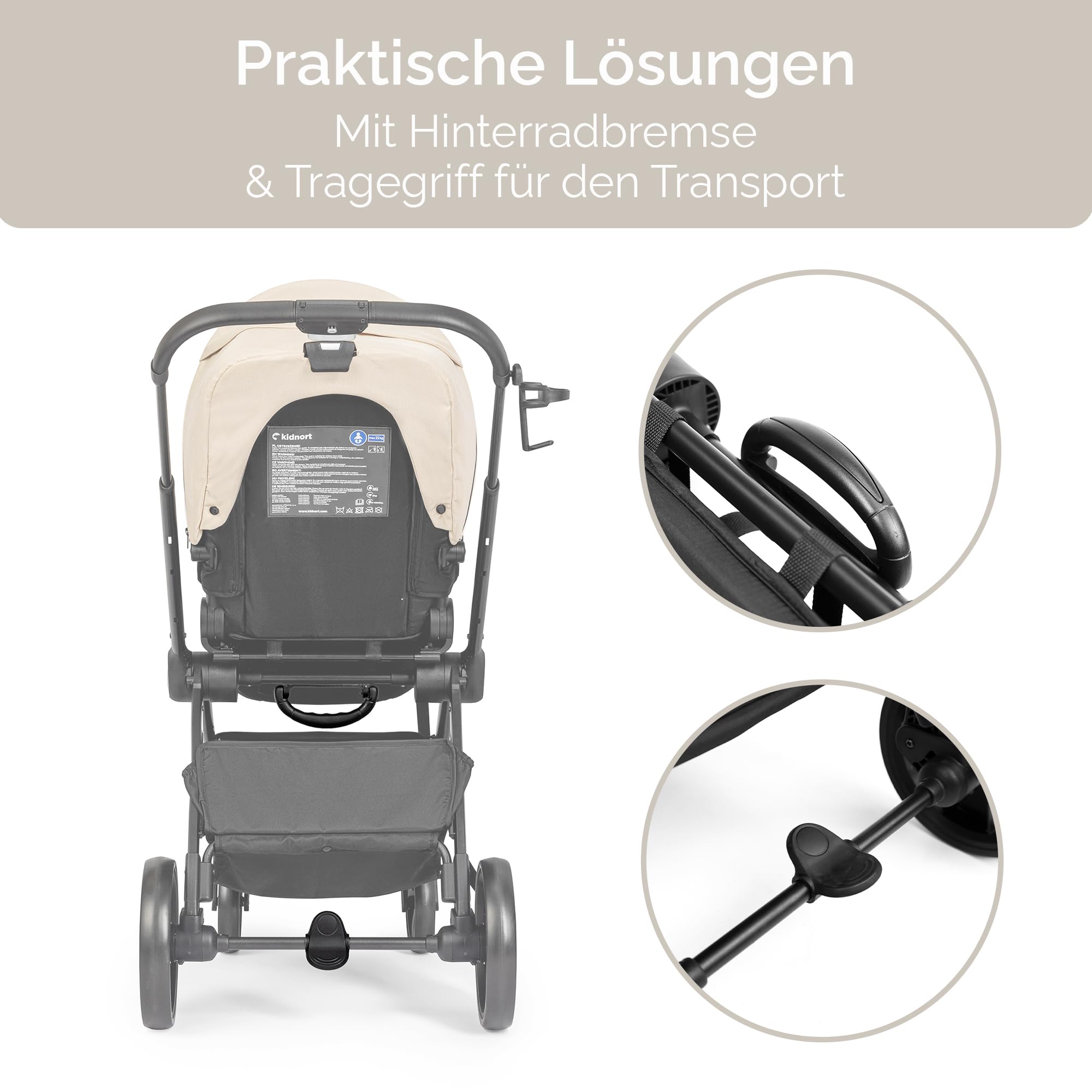 Isbjörn - Cochecito de bebé para niños de 0 a 22 kg, plegable con función reclinable, asiento convertible, ruedas grandes de EVA con suspensión en las 4 ruedas, respaldo ajustable beige