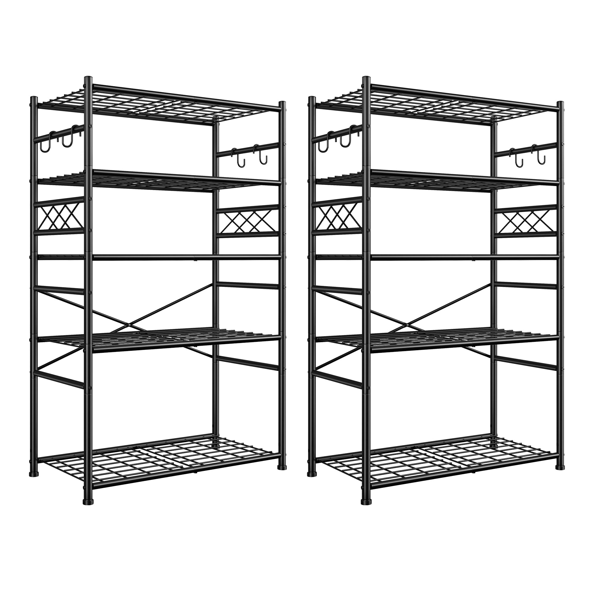 Storage Shelves 5-Tier Large Capacity Wire Shelving with Hooks, Heavy Duty Garage Shelving Unit with Leveling Feet, Stable Metal Shelf for Pantry, Kitchen and Closet, 72" H x 36" W x 12" D, Black