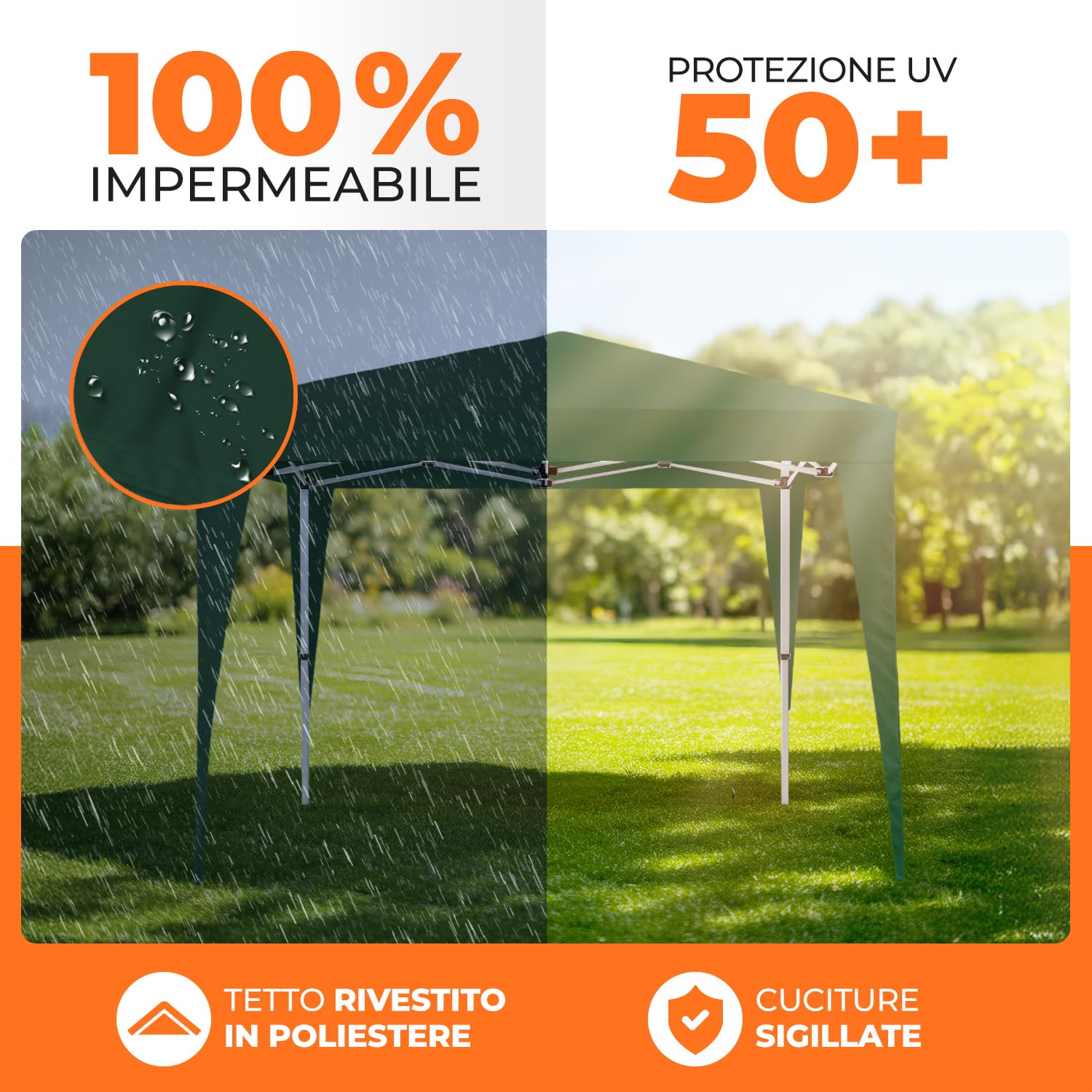 Kronenburg Gazebo Pieghevole 100% Impermeabile, Tenda da Giardino, 3 x 3 m o 3 x 6 m – con Protezione UV 50+, Colore e Lati a Scelta