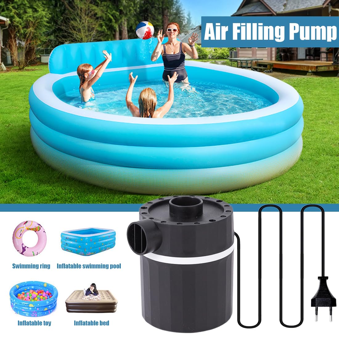Pompa Elettrica, Pompa ad aria elettrica 2 in 1, pompa portatile a riempimento rapido per letto ad aria, Sgonfiaggio Per Campeggio all'aperto,Materassini ad Aria, Barche, Cuscini Gonfiabili, 35W