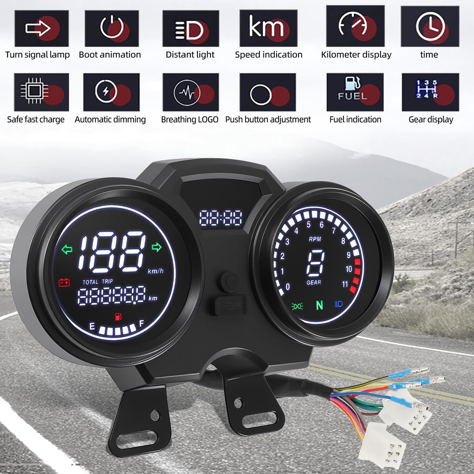 odómetro Tablero Digital Universal para motocicleta, odómetro LCD, velocímetro, instrumento, tablero, contador de horas, tacómetro con engranaje