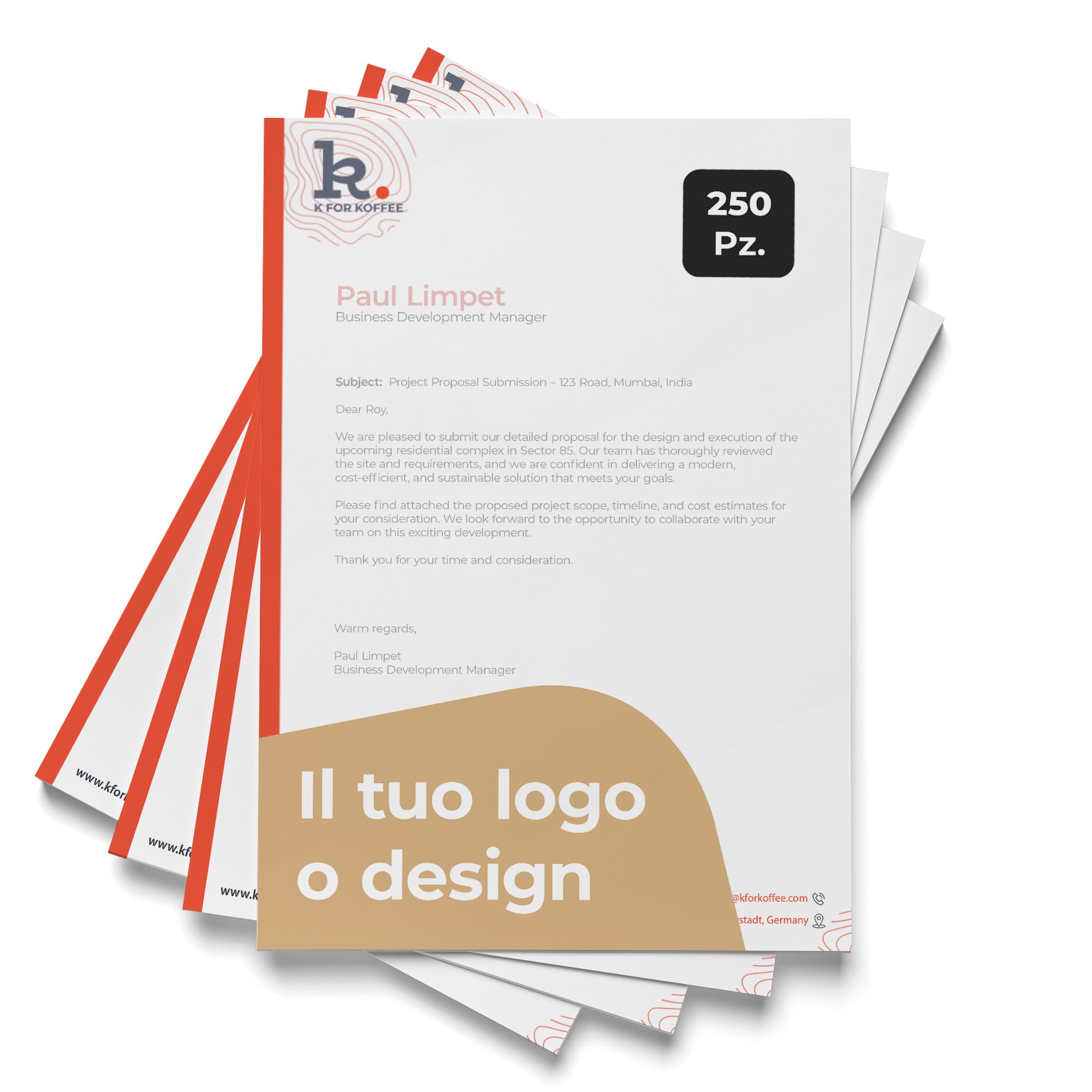 Cimpress Fogli con intestazione A4, Carta aziendale personalizzata con logo, Ufficio e comunicazione aziendale, Formato 210x297mm FSC (250)