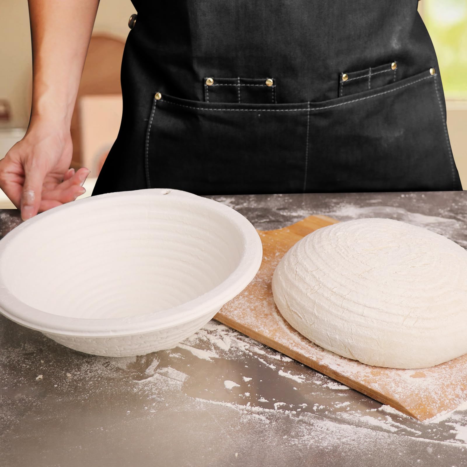 6 paniers de fermentation en pulpe 21,5 cm + 6 chemises en lin - Banneton pour pain au levain, idéal pour boulangerie maison et professionnelle
