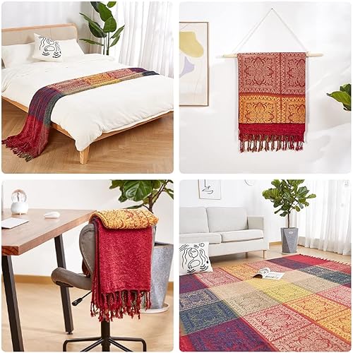 Miniatura 8 de amorus Mantas bohemias de felpilla jacquard con borlas, funda suave para silla, para cama, sofá, manta decorativa para sofá, manta con patrón tribal