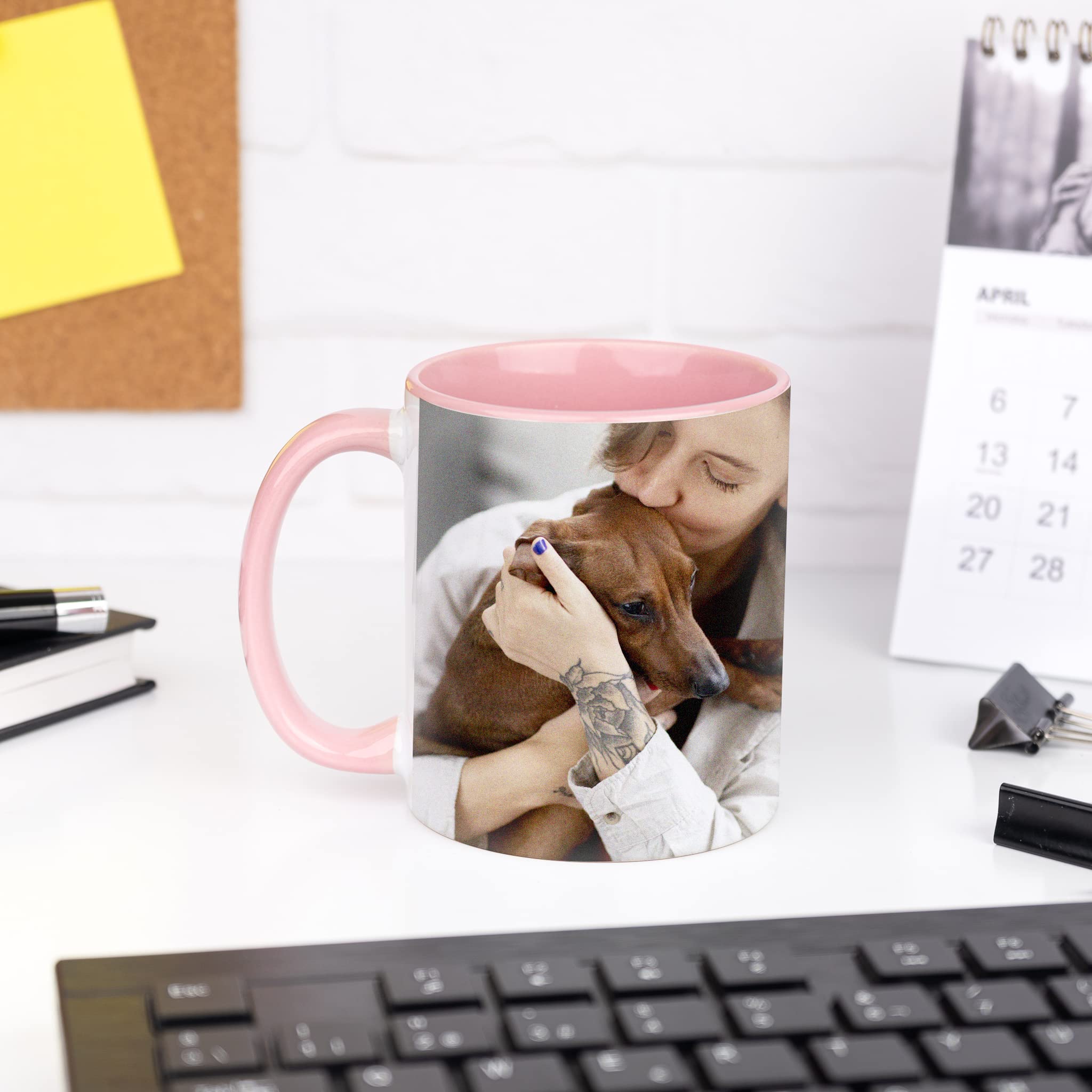 Wanapix | Taza Personalizada con Foto y Texto | Capacidad de 325ml | Taza de Cerámica con Diseño Único | Regalo para Amigos y Familiares | Apta para Microondas | Interior y Asa Color Rosa — view 7