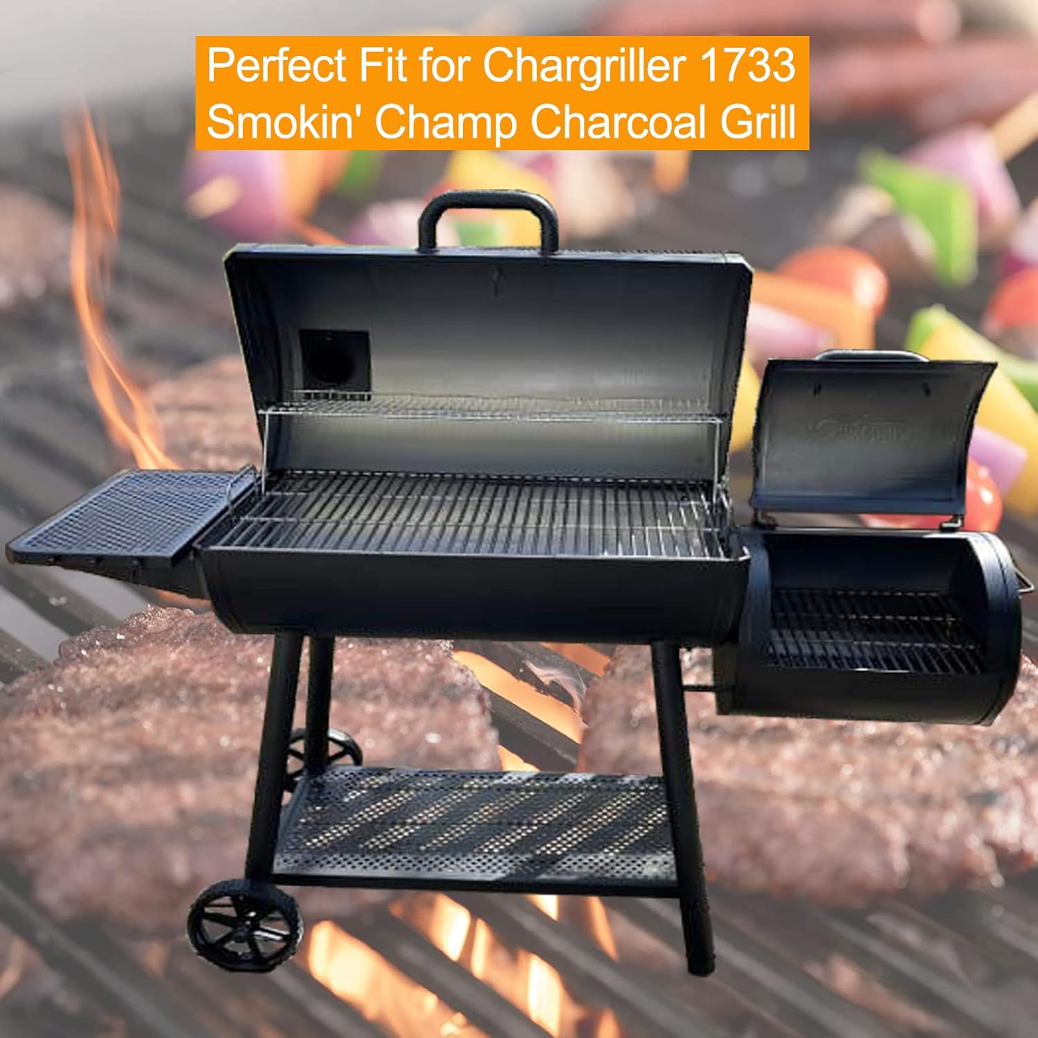 Hisencn Grill Cooking Grates for Char Griller Smokin' Champ 1733 and Chargriller 1722 Charcoal Grill, Cast Iron Smoker Replacement Grate Parts, Horizontal Smoker Grates for Chargriller (3-Pack)
