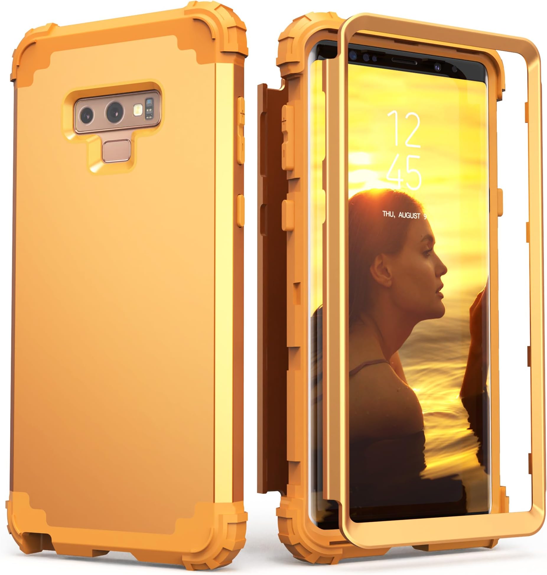 for Galaxy Note 9 Case, Durable Case for Note 9,IDweel3 in 1 Shockproof Slim Fit Hybrid Heavy Duty Protection Hard PC Cover Soft Silicone Bumper Full Body Cover for Galaxy Note 9, Sundial Yellow
