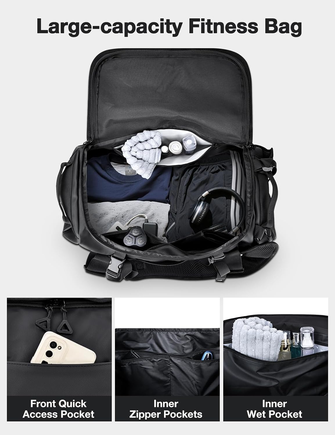 Vuudh 3-in-1 Gym Bag – 36L Convertible Large-Capacity Fitness Backpack, Water-Resistant Travel Duffel with Shoe Compartment, Quick Access Pockets & Adjustable Straps - Image 5