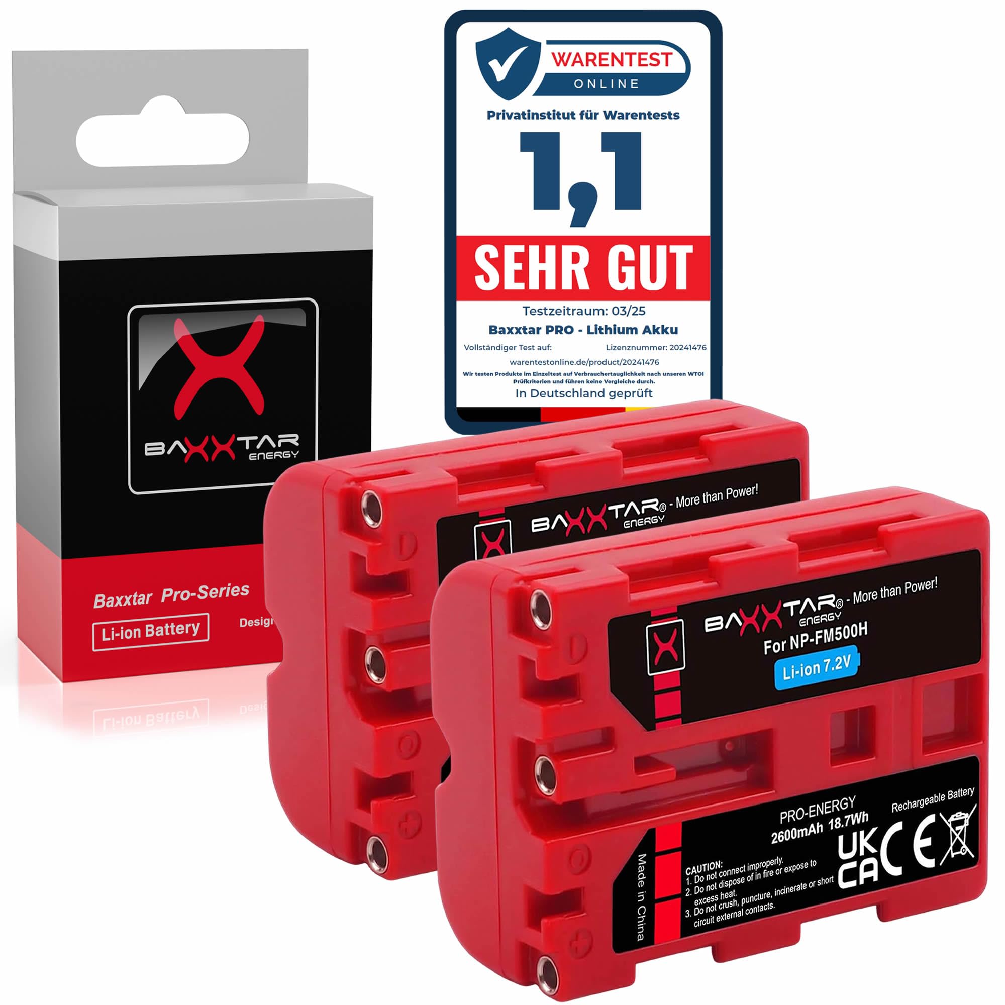 Baxxtar 2X NP-FM500H Batería 2600mAh – Repuesto para Sony NP-FM500H – para Alpha DSLR-A100 A200 A300 A350 A450 A500 A550 A560 A580 A700 A850 A900, SLT-A57 A58 A65 A77 A77II A99 A99II – Pack Doble
