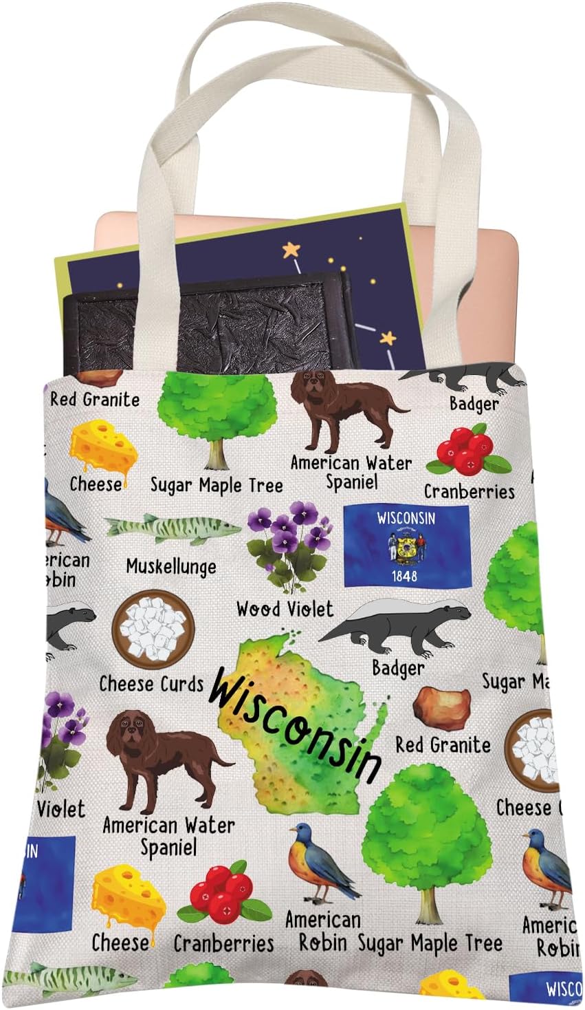 Wisconsin Tote Bag Wolverine State Vacation Lover Reusable Shopping Bag MI Travel Gift for BFF Mom Dad