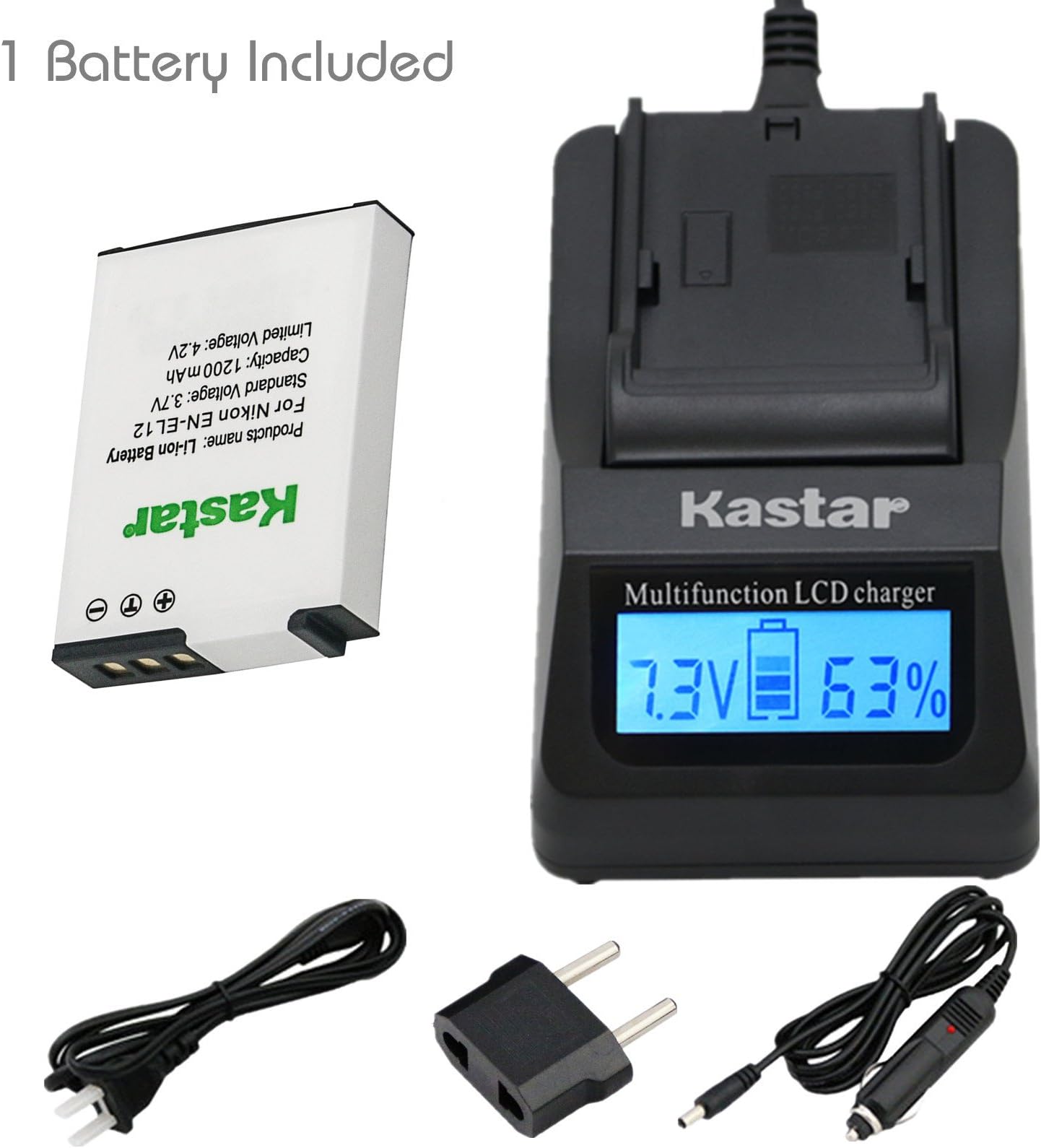 Kastar Fast Charger + 1X Battery for Nik EN-EL12 MH-65 & Coolpix AW100, AW100s, AW110, AW110s, S9900, S9700, S9500, S9300, S9200, S9100, S6300, S8100, P330, P310, P300, S1200pj, S1000pj, S620, S31