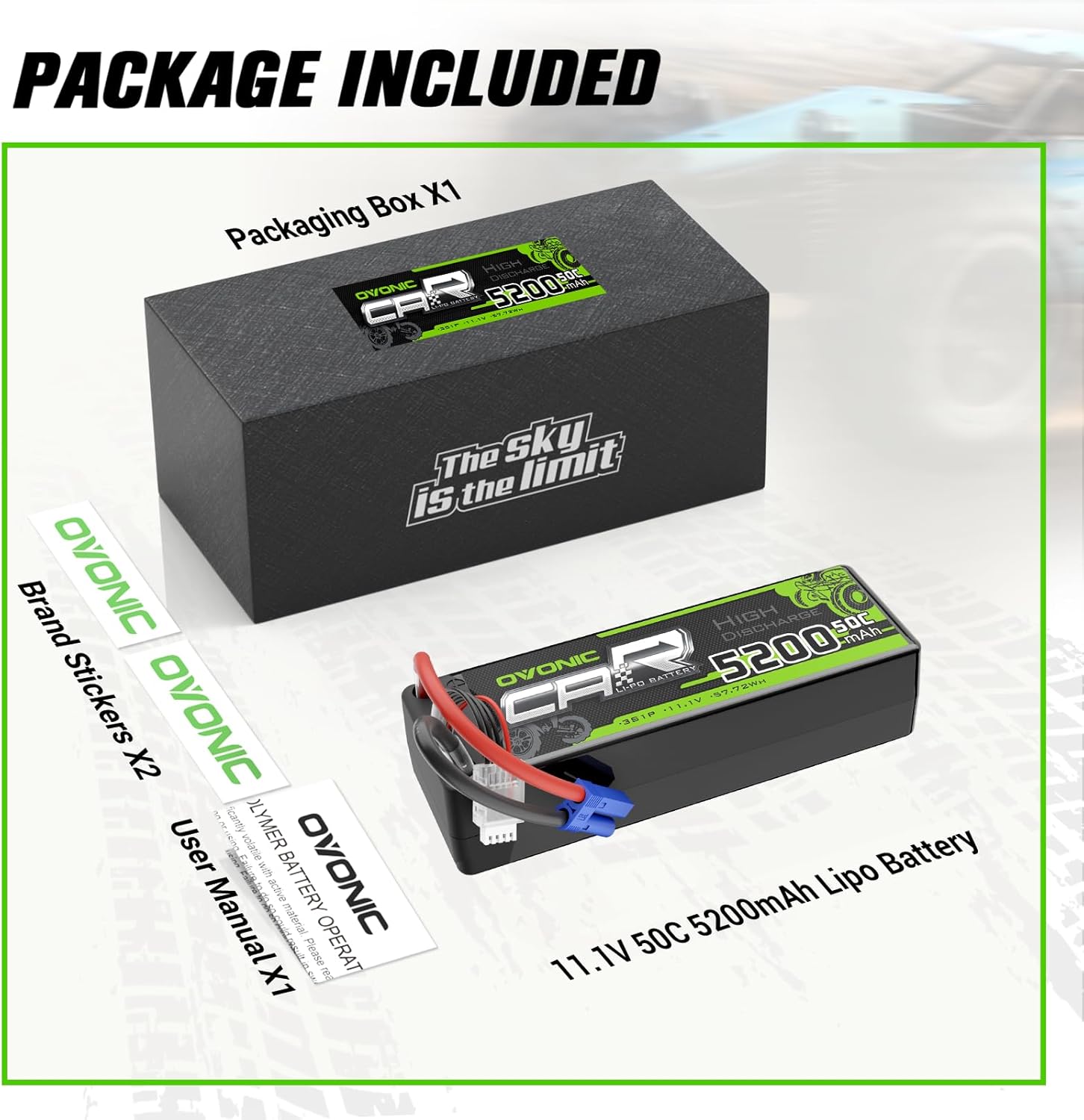 OVONIC 3S Lipo Battery 50C 5200mAh 11.1V Lipo Battery with EC5 Connector for Arrma 1/5 1/8 1/10 RC Car and Truck