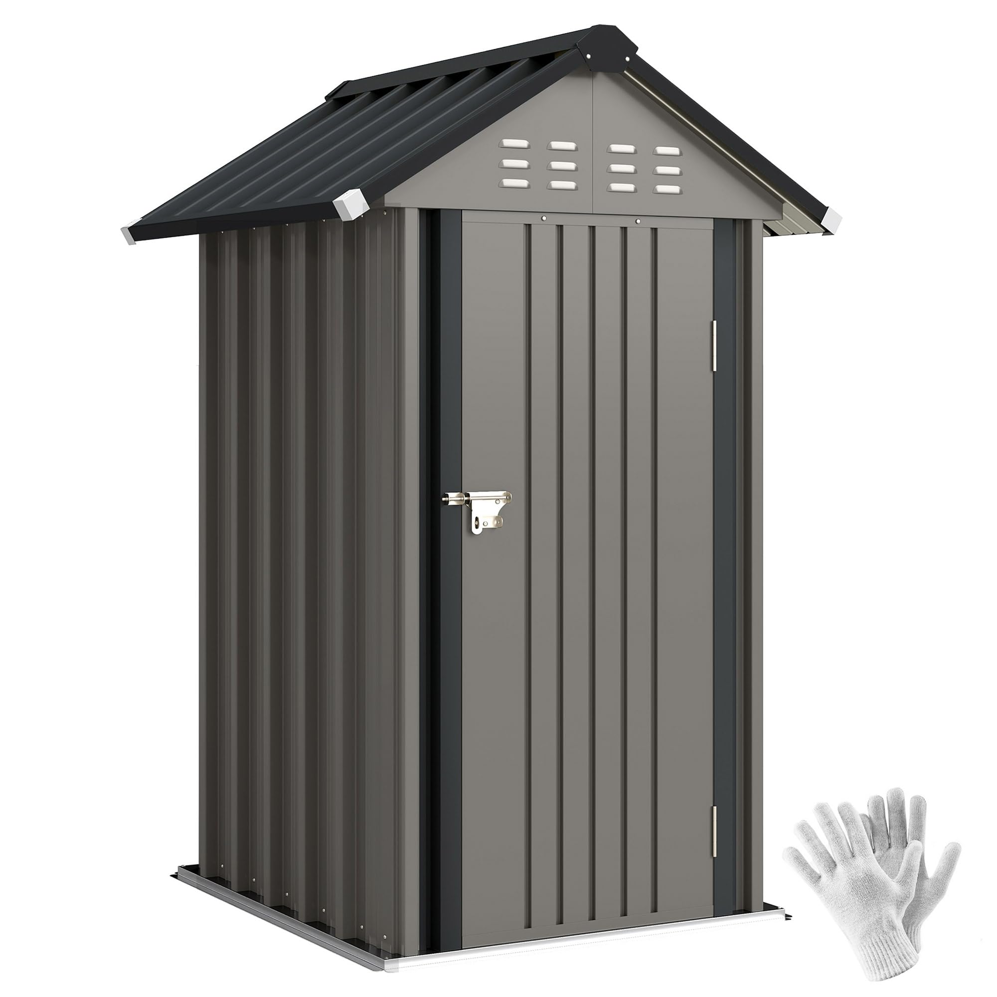 Outsunny Casetta attrezzi metallo 1,17 m² tetto a due falde 122x121x192 cm resistente intemperie grigio chiaro
