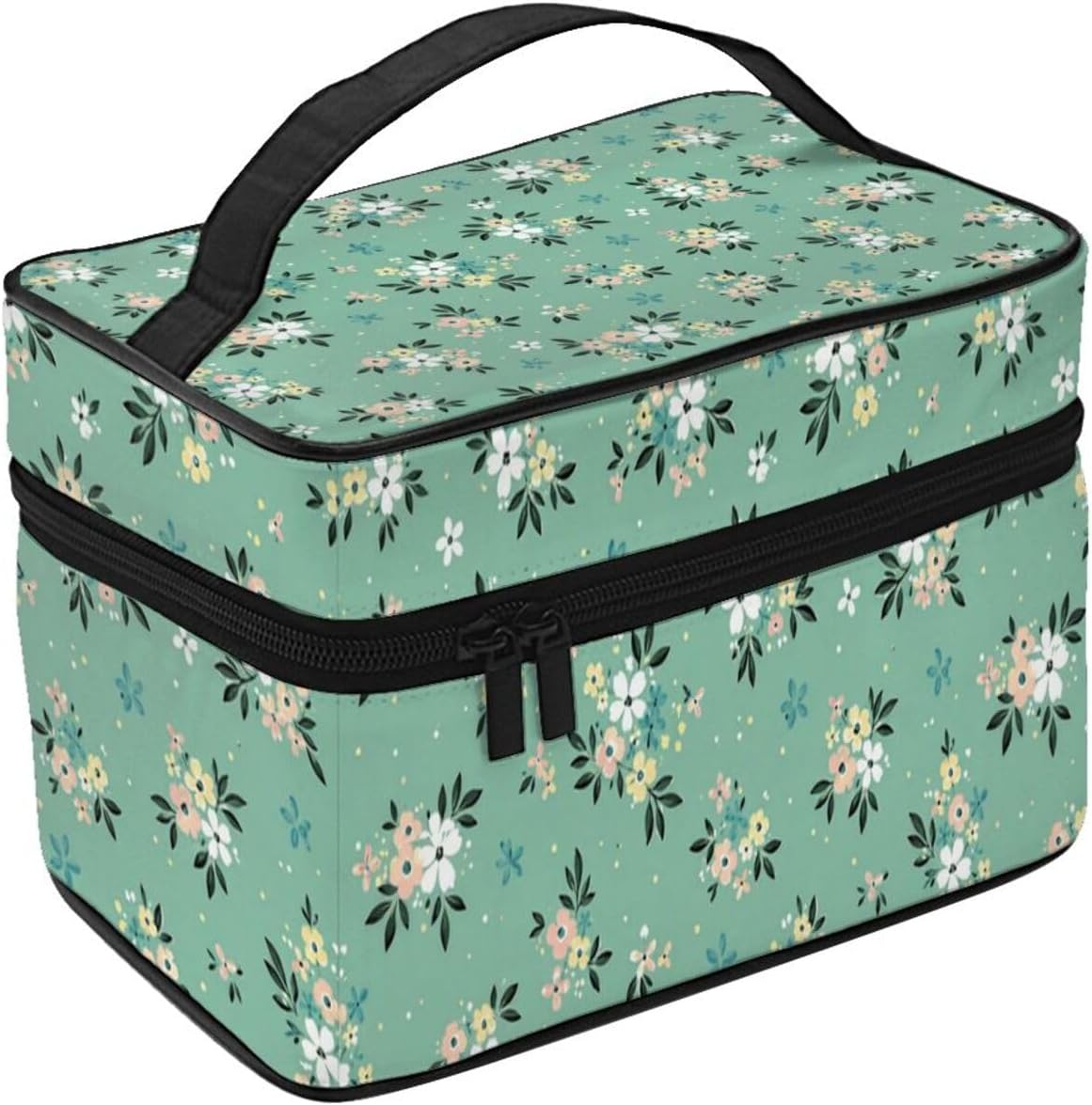Floral Mint Green Travel Toiletry Bag 9x6.7x6.3 Inch,Makeup Bag Cosmetic Organizer With Compartments Elastic Holders Portable Travel Kit For Women Men image 2