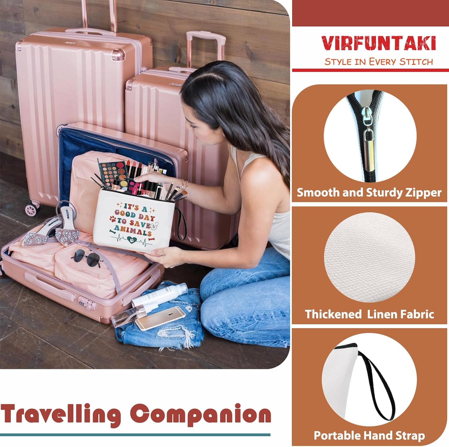 Veterinary Gifts It’s A Good Day To Save Animals Zipper Bag, Vet Tech Gift For Vet Tech, Dog Cat Lovers Makeup Bag, Personalised Vet Travel Gift For Her - Image 4