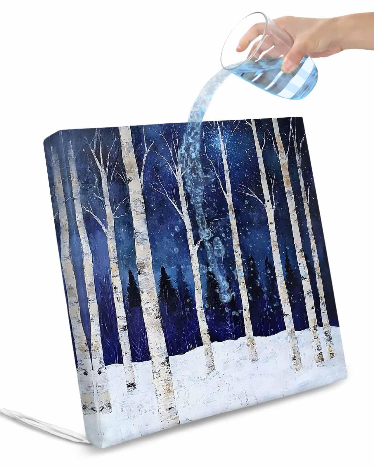 2 Pack Blue Forest Waterproof Cushion Covers with Ties, Outdoor Patio Chaise Lounge Chair Seat Cushion Slip Covers Replacement(Only Cover) Vintage Night Trees Trunk Branch 22