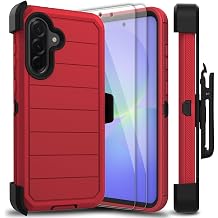 for Samsung Galaxy A36 5G Case with 2 Pack Tempered Glass Screen Protector, [Holster Series] Kickstand Belt Clip Military Grade Shockproof Protective Phone Cover Case Red/Black