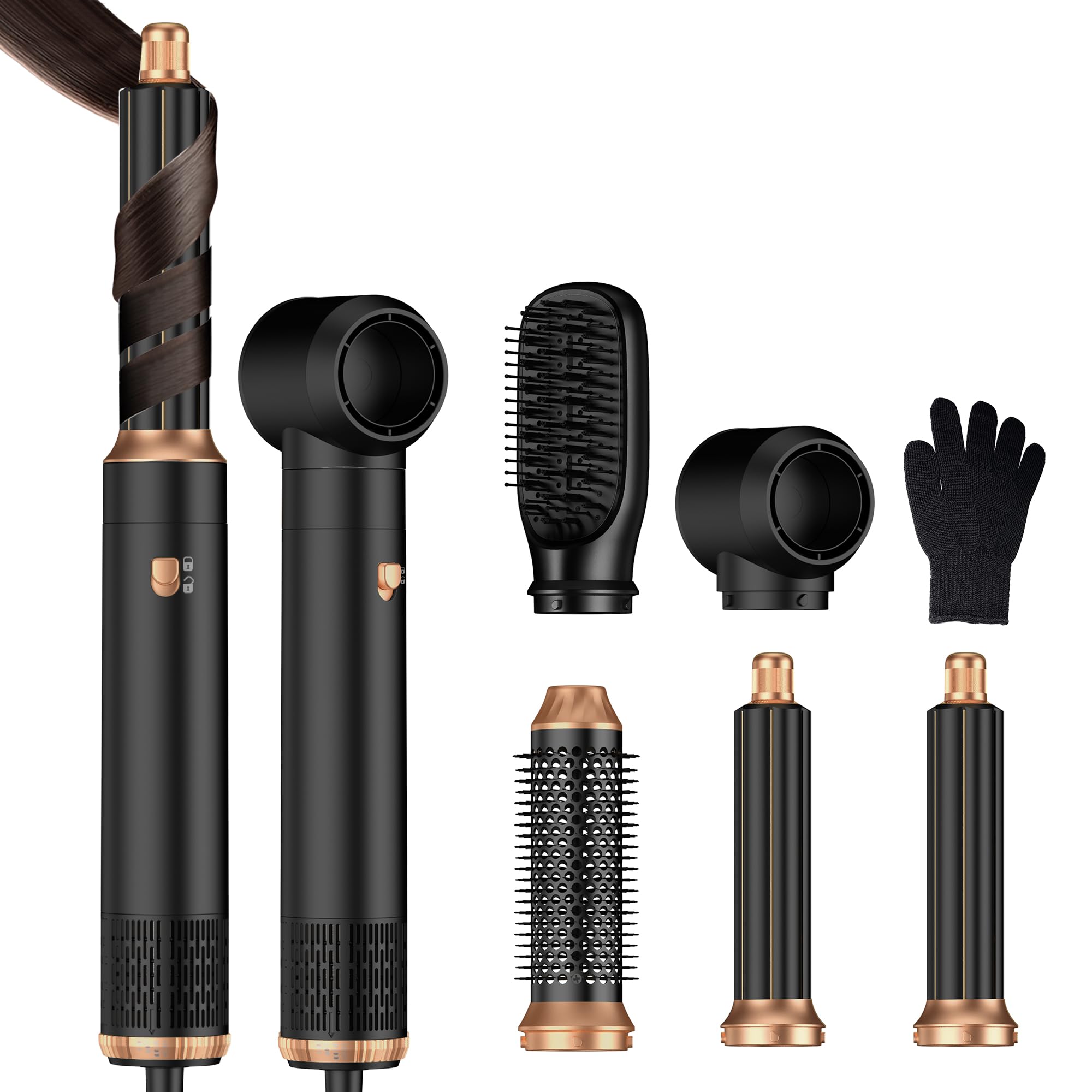 Blow Dryer Brush 5 in 1 Set,Hair Care Air Curling Wrap Air Curler, Hot Air Styler Round Brush Blow Dryer Curling Iron Hair Styling Tools Gift for Dry,Volumize, Straight,Curl,110-120V