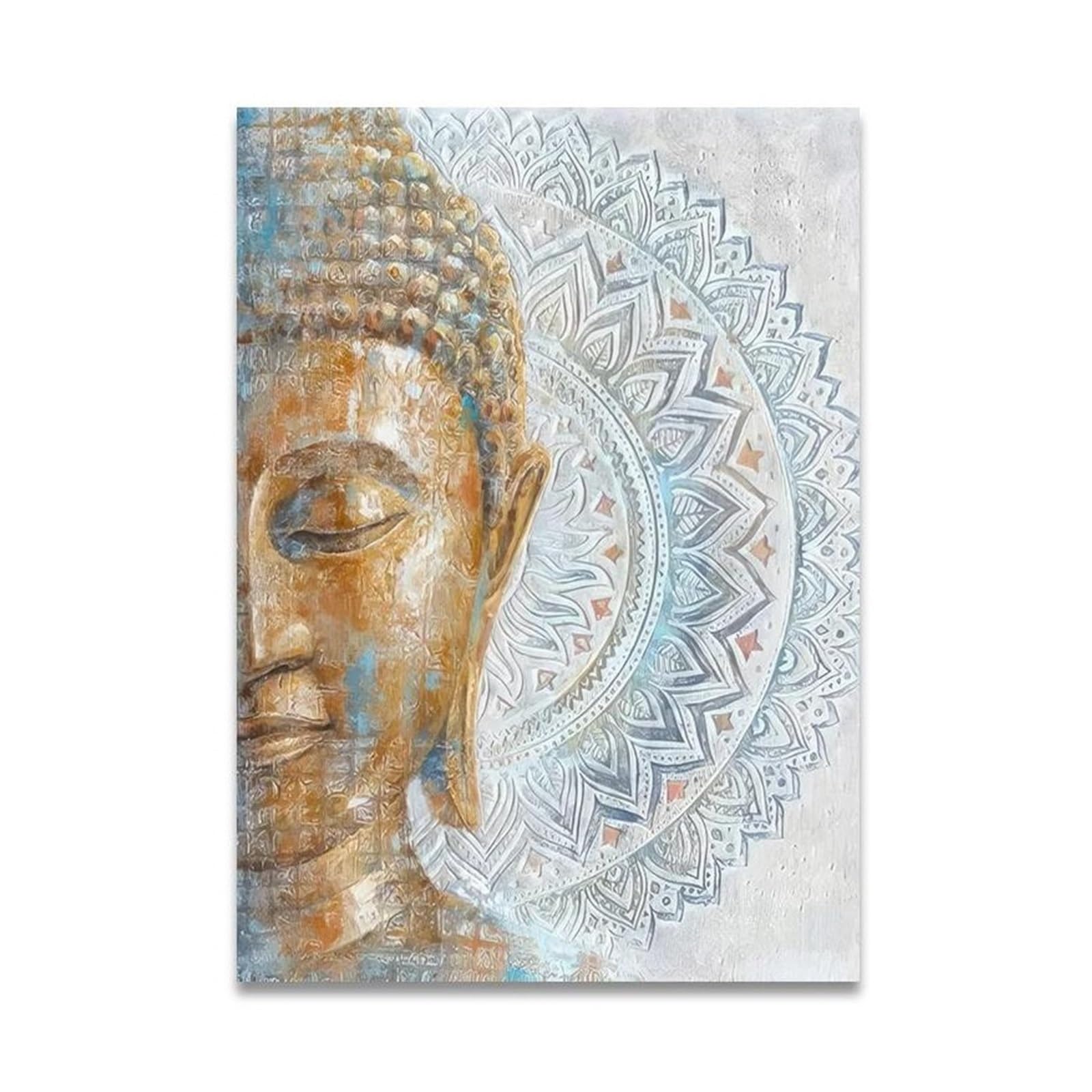 Carteles de flores de mandala azul y Buda: decoración moderna de pared para sala de estar
