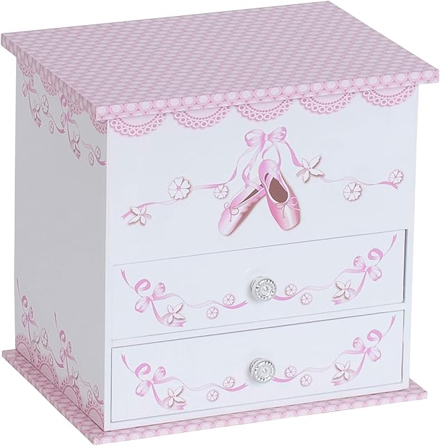 Mele Ballet Shoes Girl's Wooden Musical Ballerina Jewelry Box with Fashion Paper Overlay