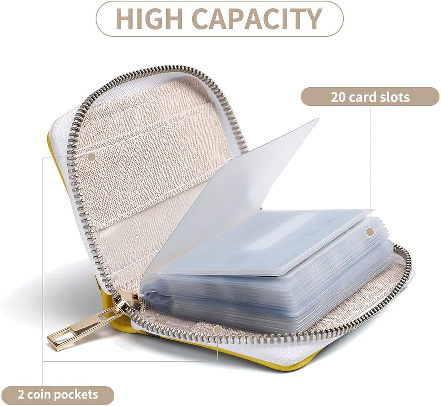 Leather Card Organizer Case Card Wallet Credit Card Holder Yellow Two Chainsaws Printed Zipper Card Cases Holder for Women Men