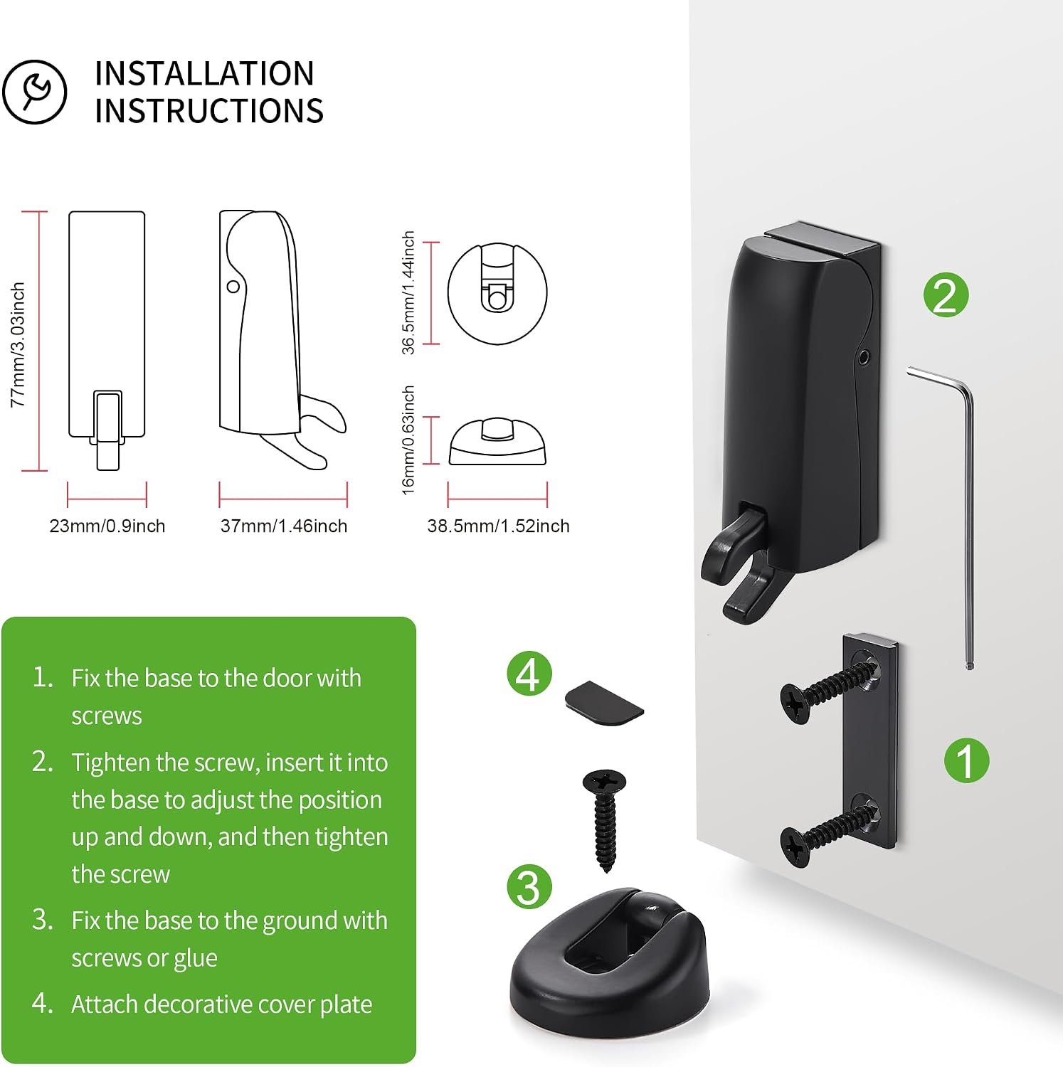TUNNY Matte Black Door Stops 1 Pack Soft Door Stoppers for Wall and Floor Mounting, Door Holder Keep Door Open Hydraulic Stop Slow Door Stop Applicable Interior Door Office Door