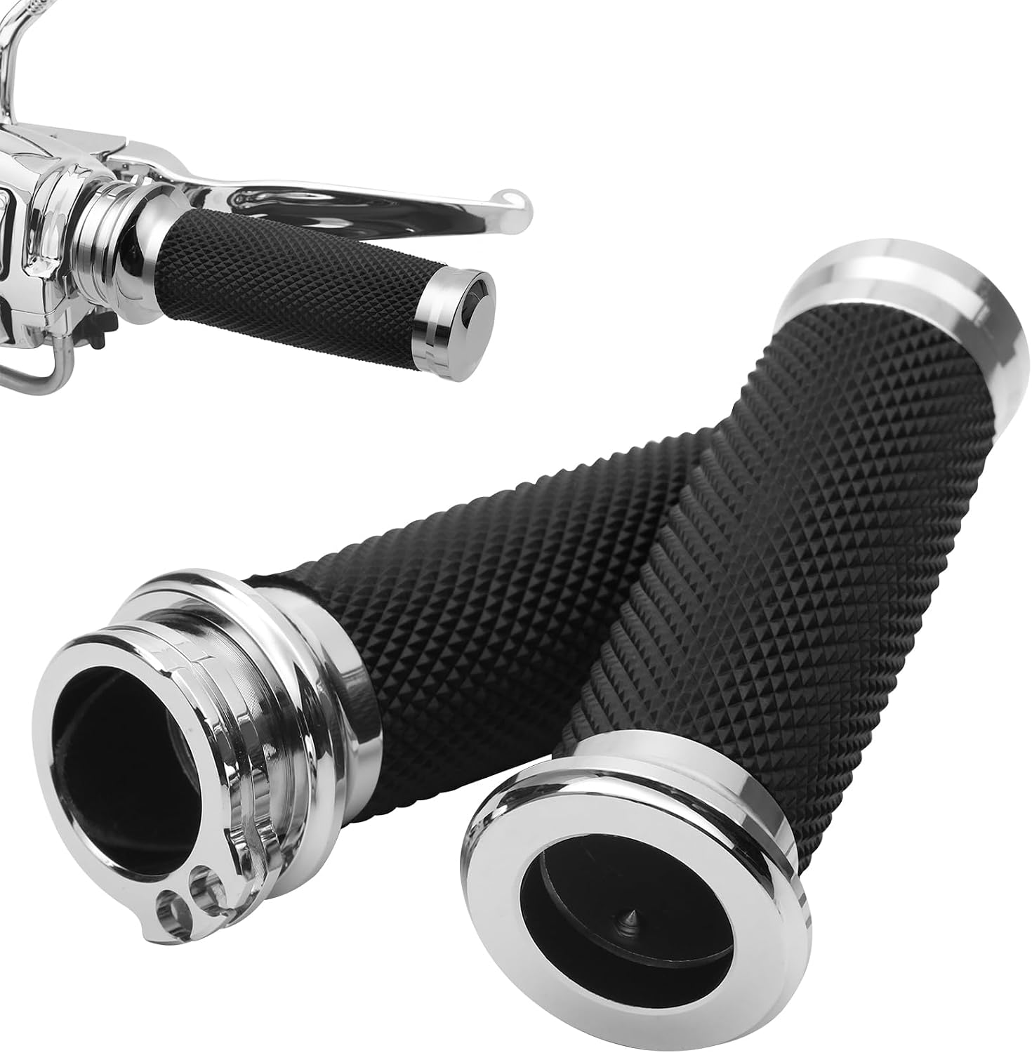 1 Inch Motorcycle Hand Grips, Handlebar Grips Cable Throttle Compatible for Harley Davidson Sportster Dyna Softail Street Glide 883 1200