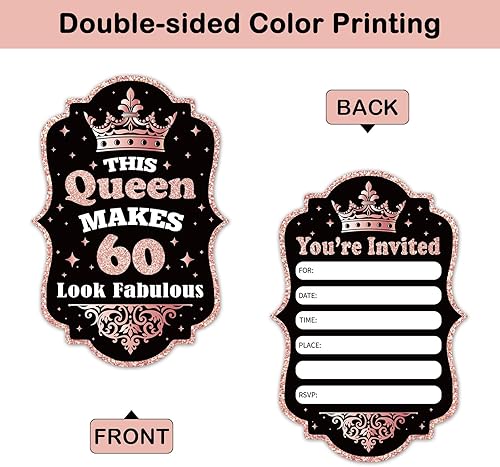 Vista 26 de REWIDPARTY Invitaciones de fiesta de cumpleaños número 80 de oro rosa con sobres y calcomanías, juego de 15 invitaciones con forma de relleno