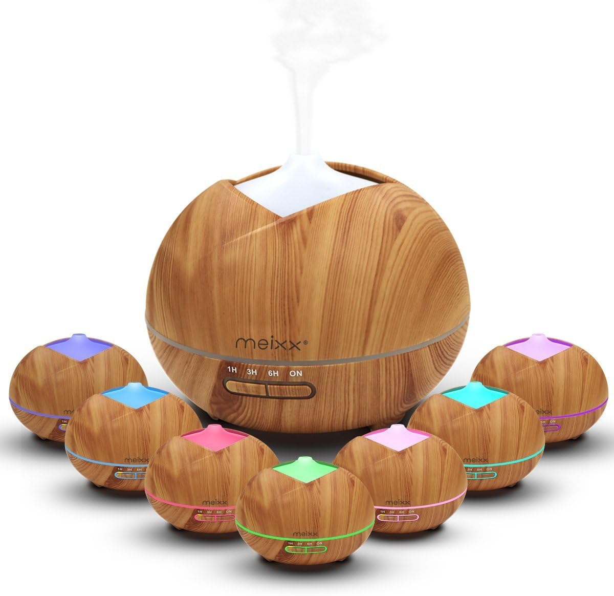Meixx 400ml Ultrasonic Essential Oil Aroma Diffuser, Cool Mist Humidifier and Purifies Air for Office Home Bedroom Room Study Yoga Spa,Timer and Waterless Auto-Off, 7 LED Light Colors Father's Day gift - Wood Grain (light brown)